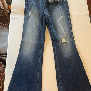 VERVET BY FLYING MONKEY Dark Blue Distressed Boot Cut Jeans